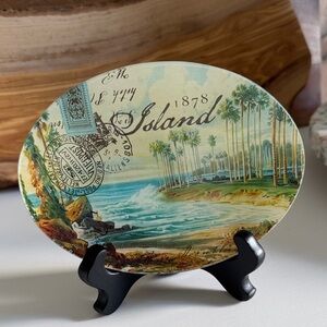 Vintage Inspired Island Scene Faux Postcard Motif Trinket Soap Dish